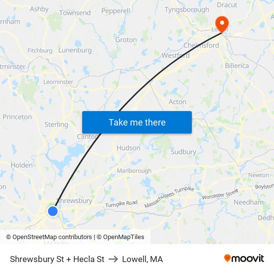 Shrewsbury St + Hecla St to Lowell, MA map