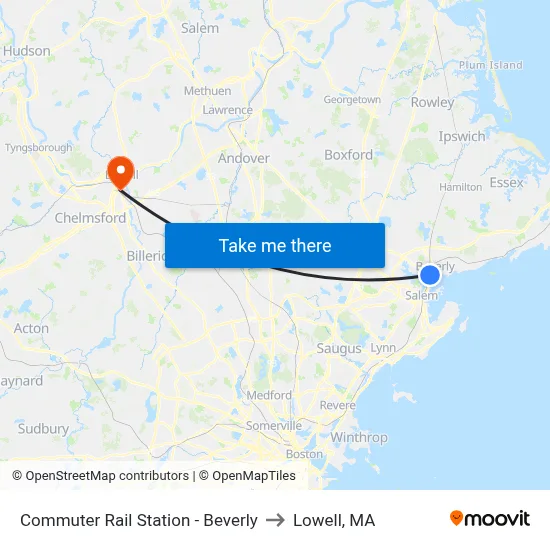 Commuter Rail Station - Beverly to Lowell, MA map