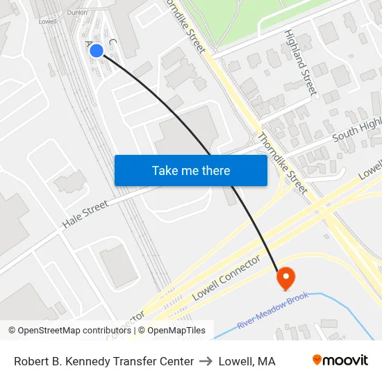 Robert B. Kennedy Transfer Center to Lowell, MA map