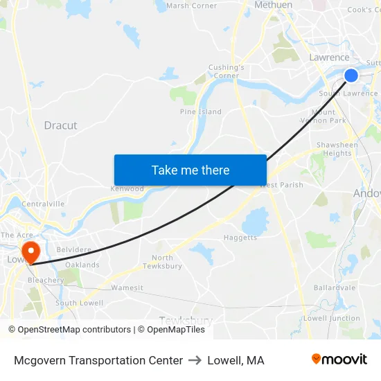 Mcgovern Transportation Center to Lowell, MA map