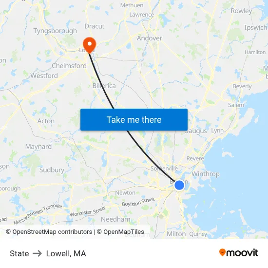 State to Lowell, MA map