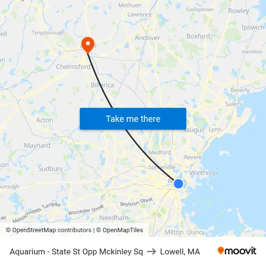 Aquarium - State St Opp Mckinley Sq to Lowell, MA map