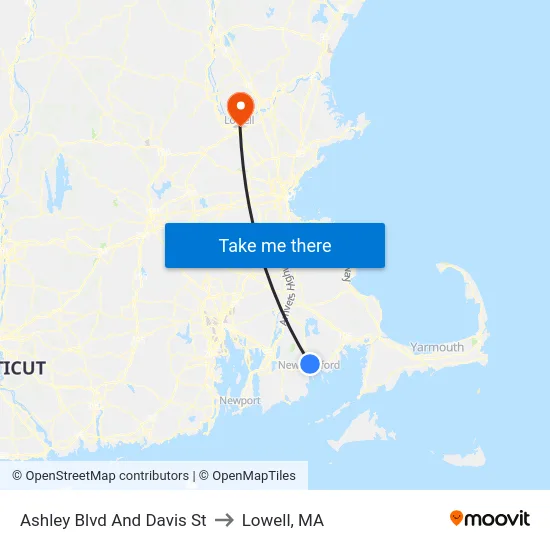 Ashley Blvd And Davis St to Lowell, MA map
