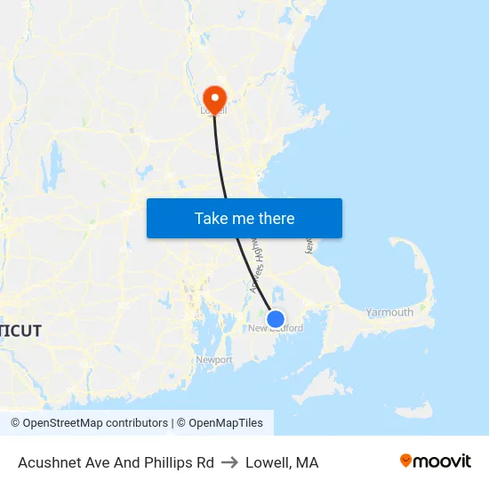 Acushnet Ave And Phillips Rd to Lowell, MA map