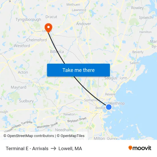 Terminal E - Arrivals to Lowell, MA map