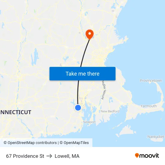 67 Providence St to Lowell, MA map