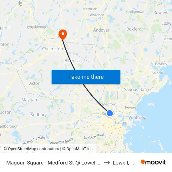 Magoun Square - Medford St @ Lowell St to Lowell, MA map