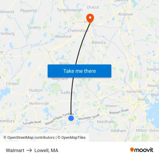 Walmart to Lowell, MA map