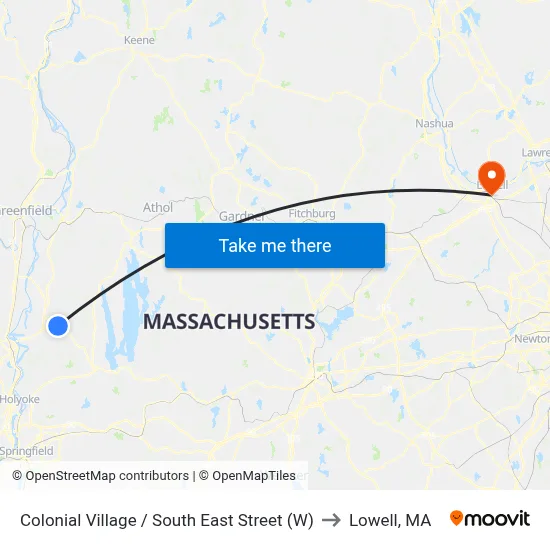Colonial Village / South East Street (W) to Lowell, MA map