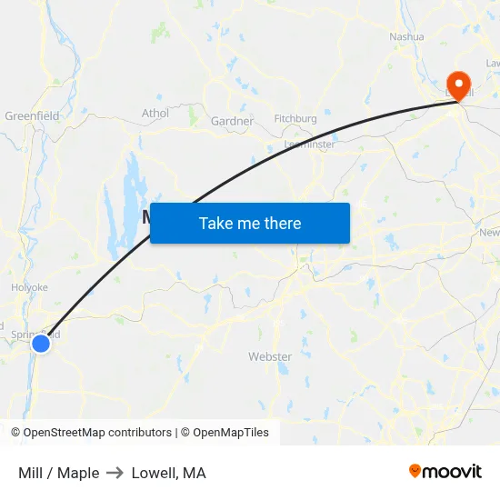 Mill / Maple to Lowell, MA map