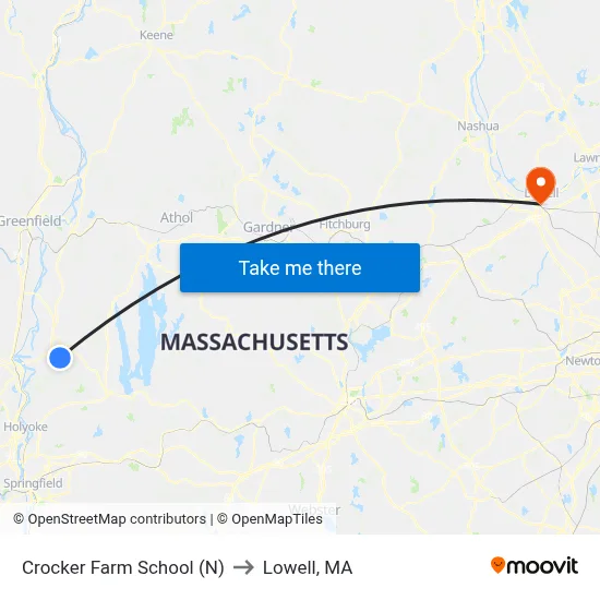 Crocker Farm School (N) to Lowell, MA map