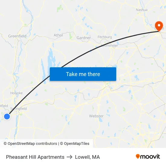 Pheasant Hill Apartments to Lowell, MA map