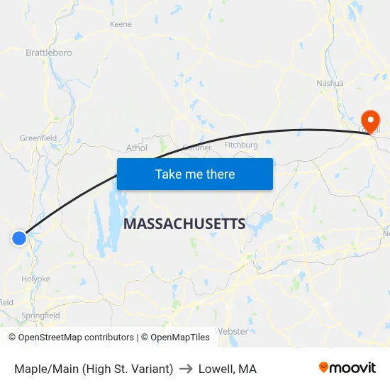 Maple/Main (High St. Variant) to Lowell, MA map