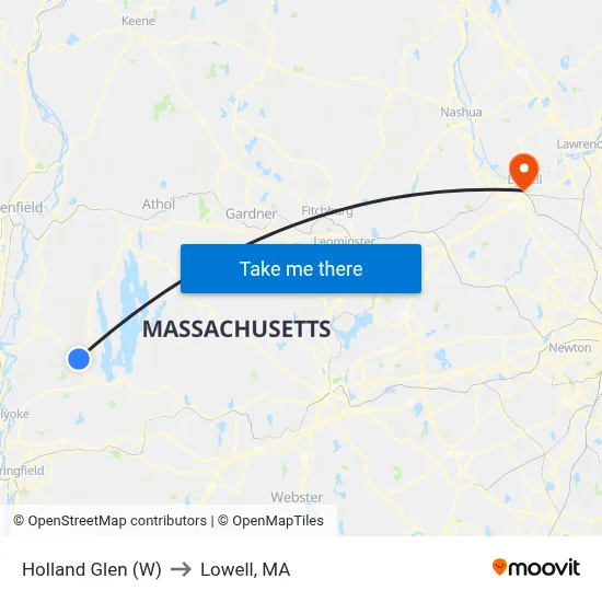 Holland Glen (W) to Lowell, MA map