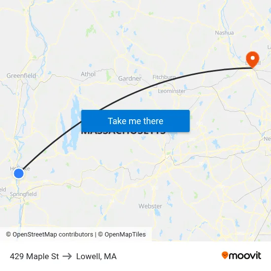 429 Maple St to Lowell, MA map