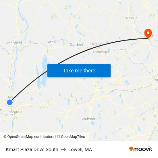 Kmart Plaza Drive South to Lowell, MA map