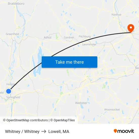 Whitney / Whitney to Lowell, MA map