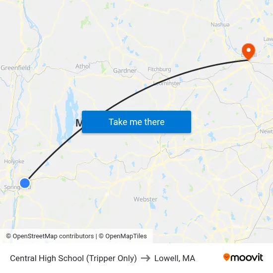Central High School (Tripper Only) to Lowell, MA map