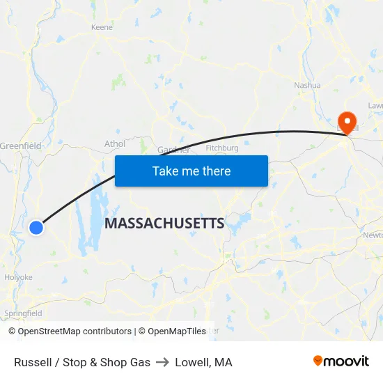 Russell / Stop & Shop Gas to Lowell, MA map
