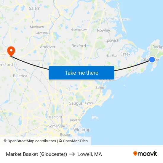Market Basket (Gloucester) to Lowell, MA map