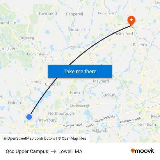 Qcc Upper Campus to Lowell, MA map