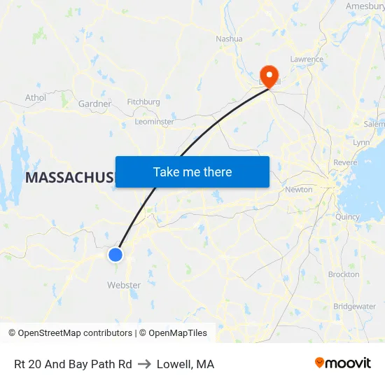 Rt 20 And Bay Path Rd to Lowell, MA map