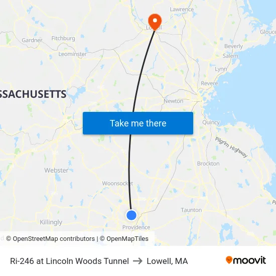 Ri-246 at Lincoln Woods Tunnel to Lowell, MA map