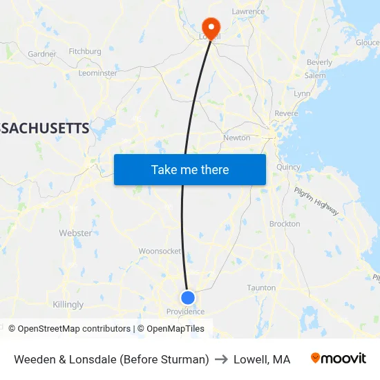 Weeden & Lonsdale (Before Sturman) to Lowell, MA map