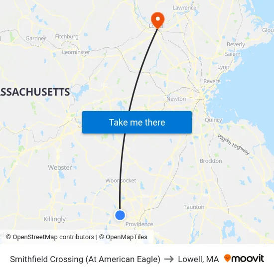 Smithfield Crossing (At American Eagle) to Lowell, MA map