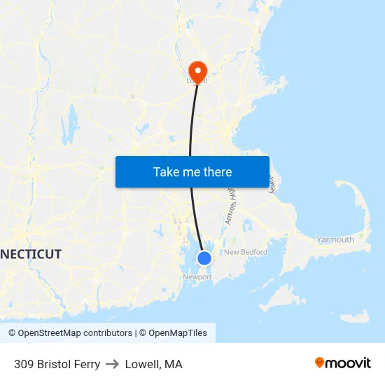 309 Bristol Ferry to Lowell, MA map