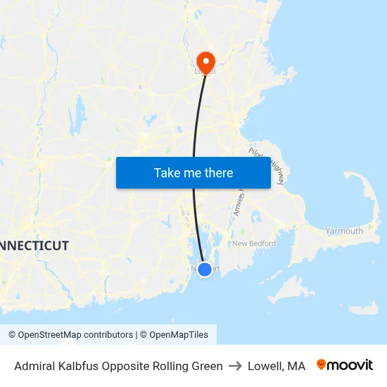 Admiral Kalbfus Opposite Rolling Green to Lowell, MA map