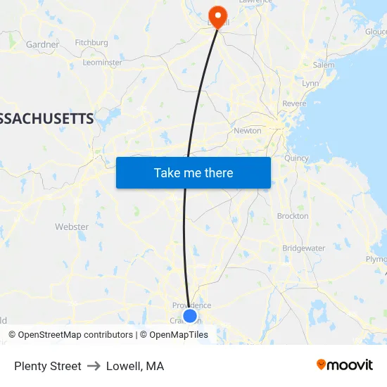 Plenty Street to Lowell, MA map