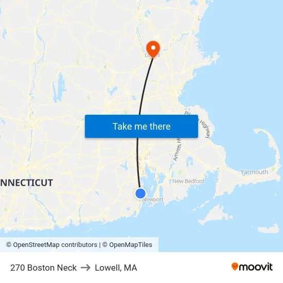 270 Boston Neck to Lowell, MA map