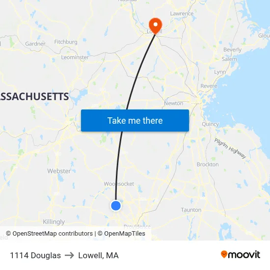 1114 Douglas to Lowell, MA map