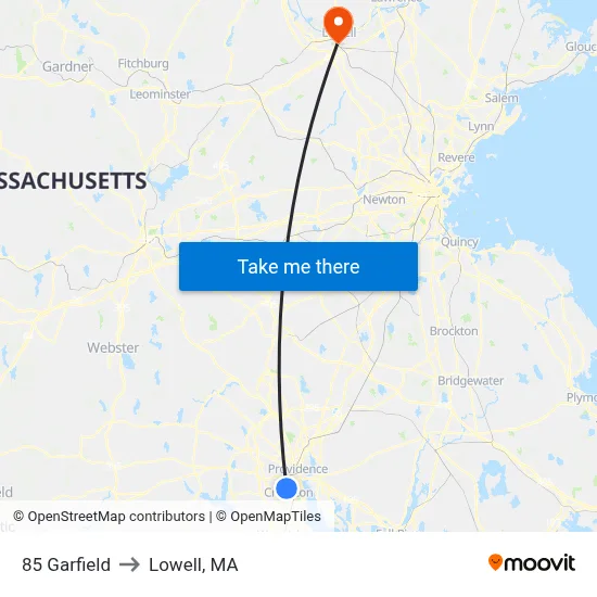 85 Garfield to Lowell, MA map
