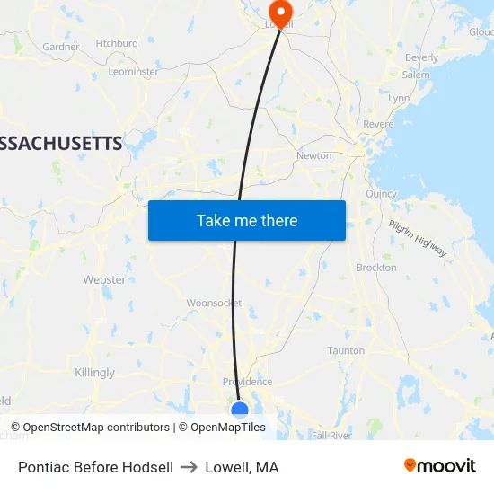 Pontiac Before Hodsell to Lowell, MA map