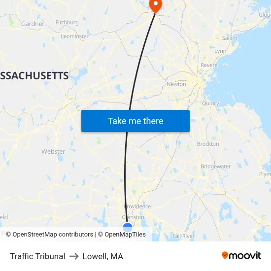 Traffic Tribunal to Lowell, MA map