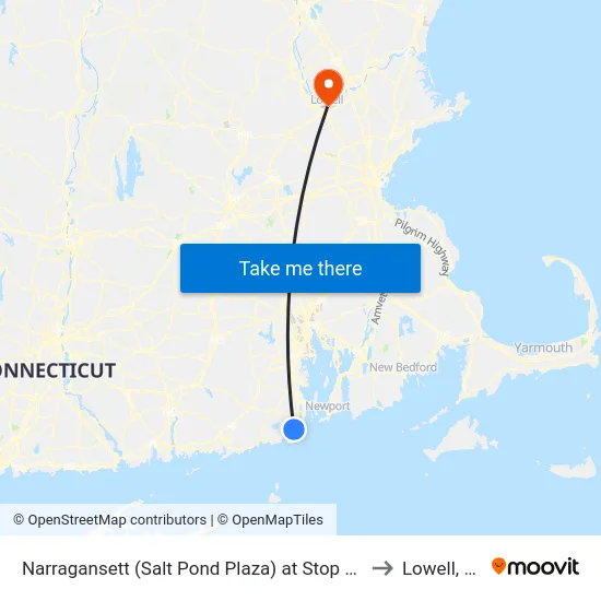 Narragansett (Salt Pond Plaza) at Stop & Shop to Lowell, MA map