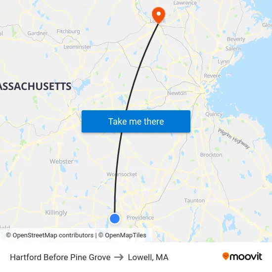 Hartford Before Pine Grove to Lowell, MA map