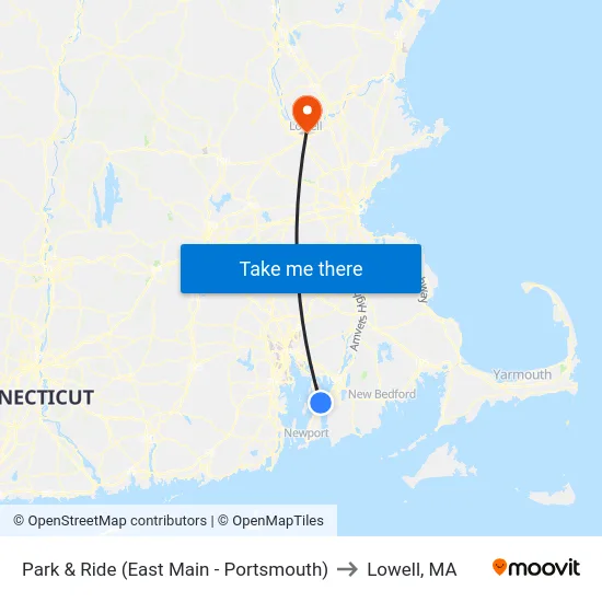 Park & Ride (East Main - Portsmouth) to Lowell, MA map
