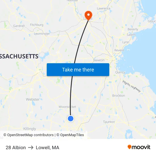 28 Albion to Lowell, MA map