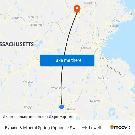 Bypass & Mineral Spring (Opposite Sweet) to Lowell, MA map