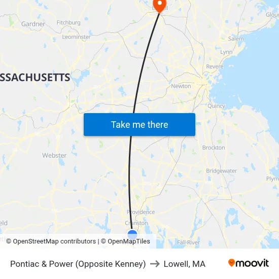 Pontiac & Power (Opposite Kenney) to Lowell, MA map