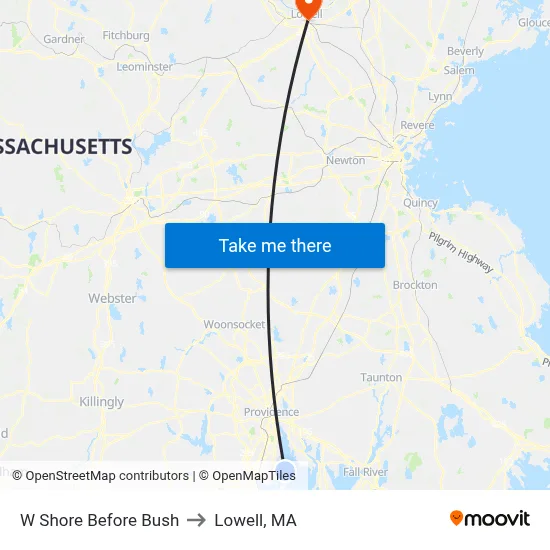 W Shore Before Bush to Lowell, MA map