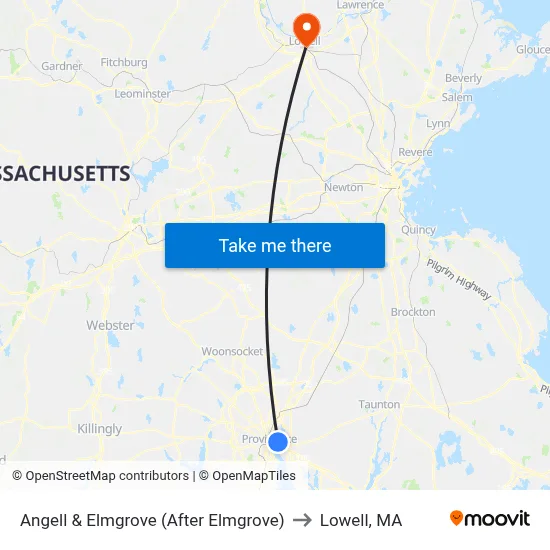 Angell & Elmgrove (After Elmgrove) to Lowell, MA map
