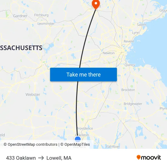 433 Oaklawn to Lowell, MA map