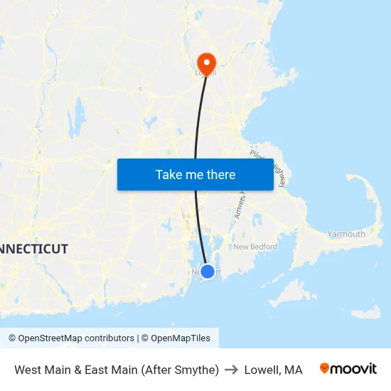 West Main & East Main (After Smythe) to Lowell, MA map