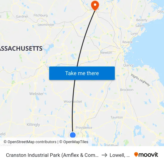 Cranston Industrial Park (Amflex & Comstock) to Lowell, MA map