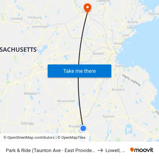 Park & Ride (Taunton Ave - East Providence) to Lowell, MA map