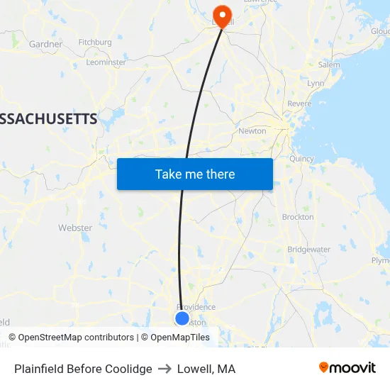 Plainfield Before Coolidge to Lowell, MA map